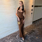 Tornova Elegant Strapless Long Dress Fashion Splice Women's Sleeveless Banquet Dress Lace Up High Waist Bodycon Dress Female