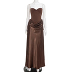 Tornova Elegant Strapless Long Dress Fashion Splice Women's Sleeveless Banquet Dress Lace Up High Waist Bodycon Dress Female